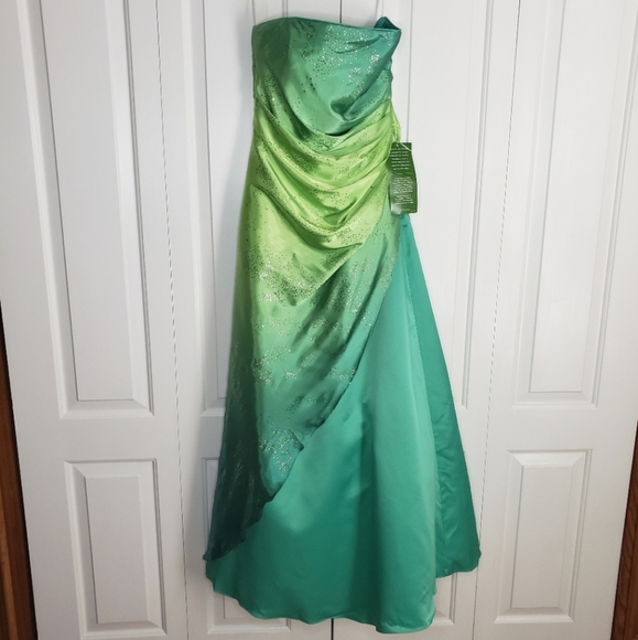 Jump Apparel Strapless Ombre Yellow Green Long Prom Dress Glitter Crinolin 7/8 - Picture 7 of 16